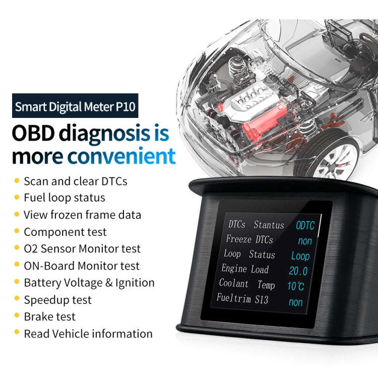P10 HUD 2.2 inch Car OBD2 Smart Digital Meter with TFT LCD Multi-color, Speed & RPM & Water Tempe...
