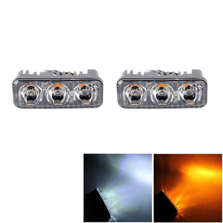 2 PCS DC 12V 6W 400 LM 6000K Tri Circular Car DRL&Turn Light(White Light + Yellow Light), Cable L...