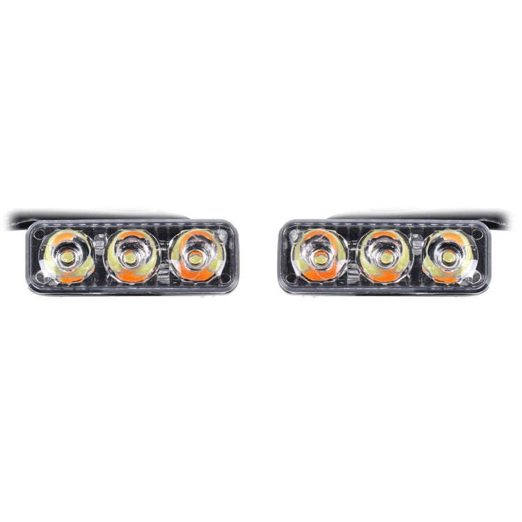 2 PCS DC 12V 6W 400 LM 6000K Tri Circular Car DRL&Turn Light(White Light + Yellow Light), Cable L...