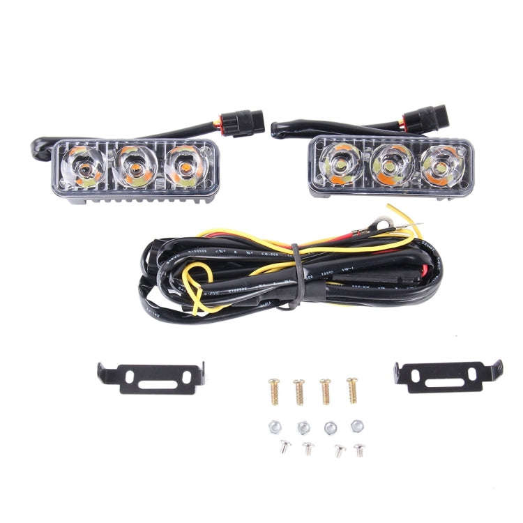 2 PCS DC 12V 6W 400 LM 6000K Tri Circular Car DRL&Turn Light(White Light + Yellow Light), Cable L...