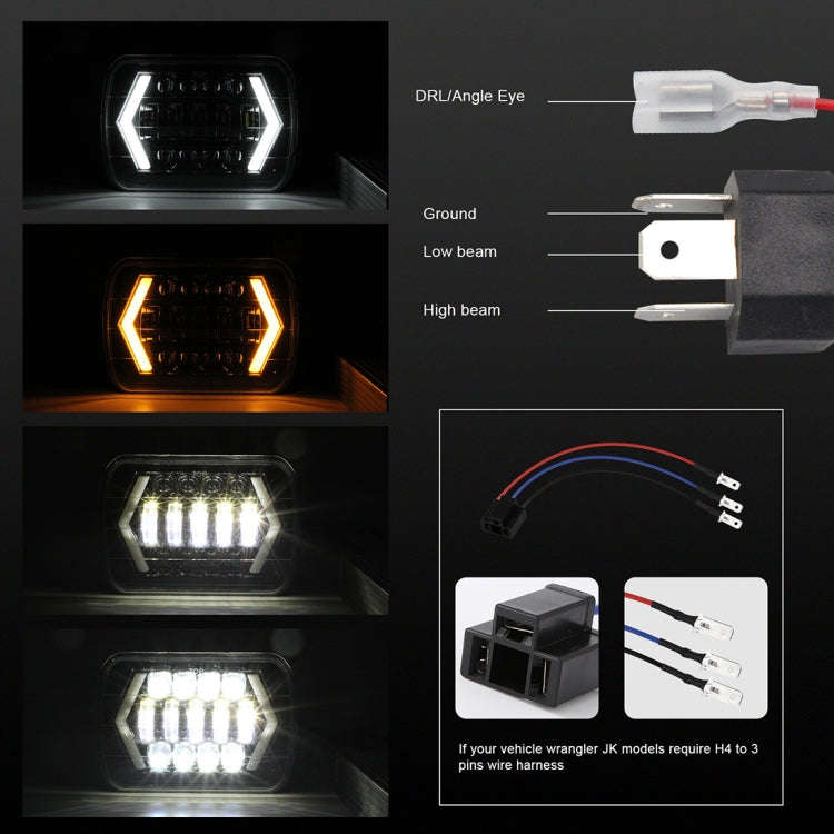 7 inch H4 DC 9V-30V 3000LM 6000K 30W IP67 8LED Lamp Beads Car Square Shape LED Headlight Lamps fo...