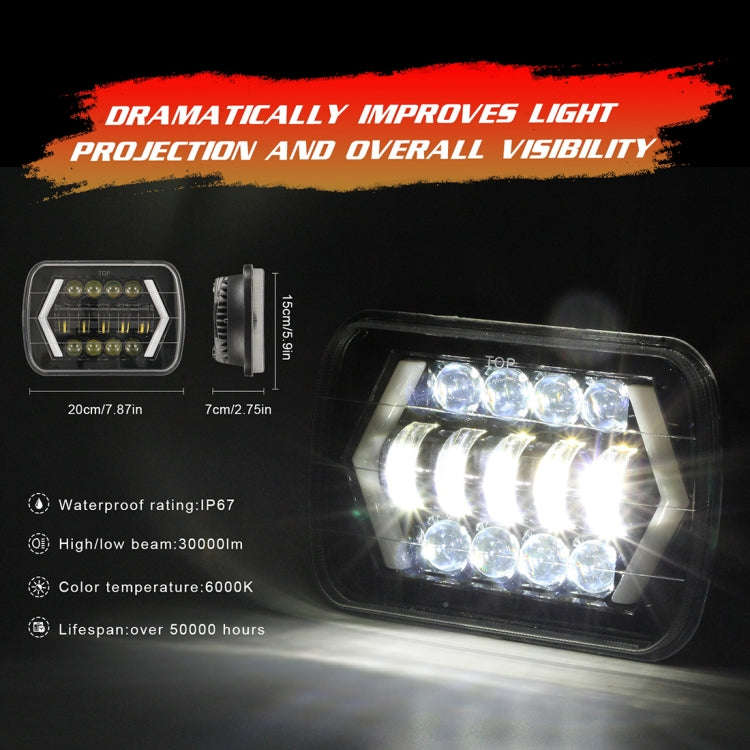 7 inch H4 DC 9V-30V 3000LM 6000K 30W IP67 8LED Lamp Beads Car Square Shape LED Headlight Lamps fo...