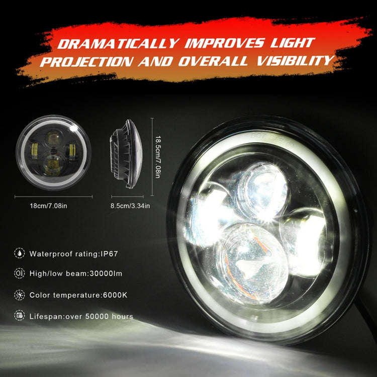 7 inch H4 / H13 DC 9V-30V 3000LM 6000K 30W IP67 4LED Lamp Beads Car Round Shape LED Headlight Lam...