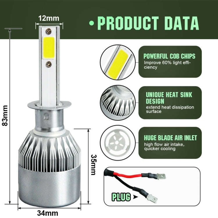 2pcs H1 18W 1800LM 6000K Waterproof IP68 Car Auto LED Headlight with 2 COB LED Lamps, DC 9-36V(Wh...