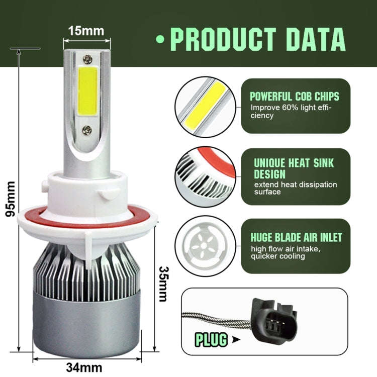 2pcs H13 18W 1800LM 6000K Waterproof IP68 Car Auto LED Headlight with 2 COB LED Lamps, DC 9-36V(W...