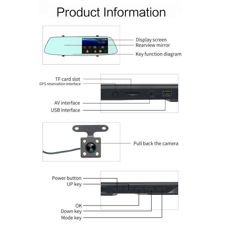 G705 5 inch LCD Touch Screen Rear View Mirror Car Recorder with Separate Camera, 170 Degree Wide ...