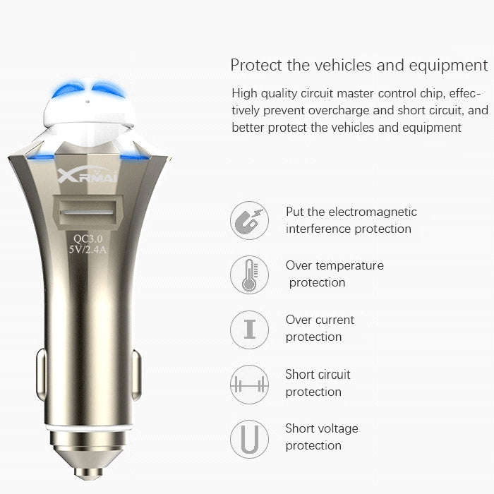 A8 3 in 1 Bluetooth Earphone & Safety Hammer & Car Charger, Support Hands-free Call & USB Quick C...