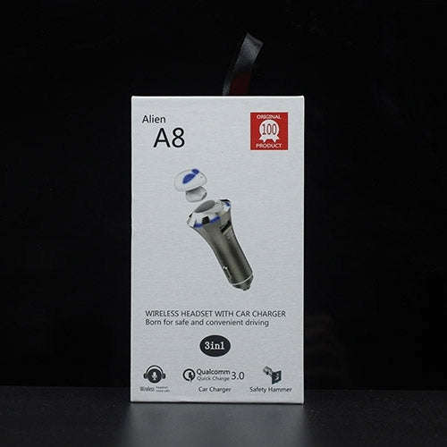 A8 3 in 1 Bluetooth Earphone & Safety Hammer & Car Charger, Support Hands-free Call & USB Quick C...