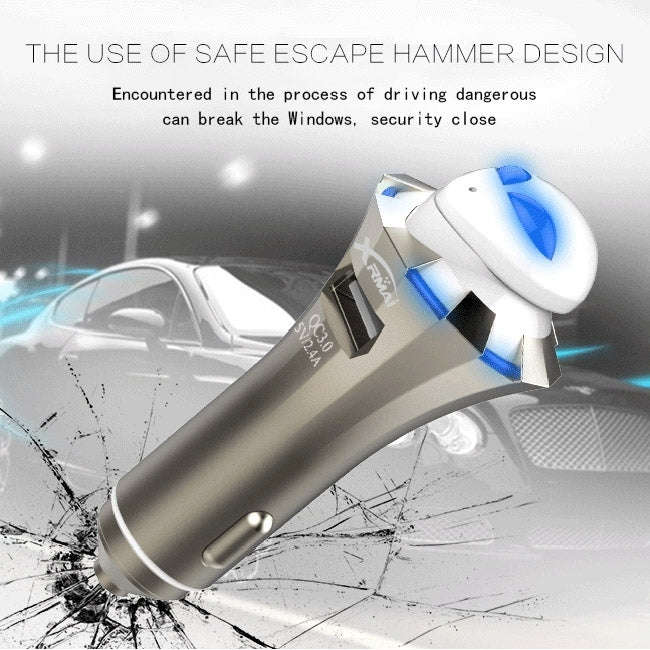 A8 3 in 1 Bluetooth Earphone & Safety Hammer & Car Charger, Support Hands-free Call & USB Quick C...