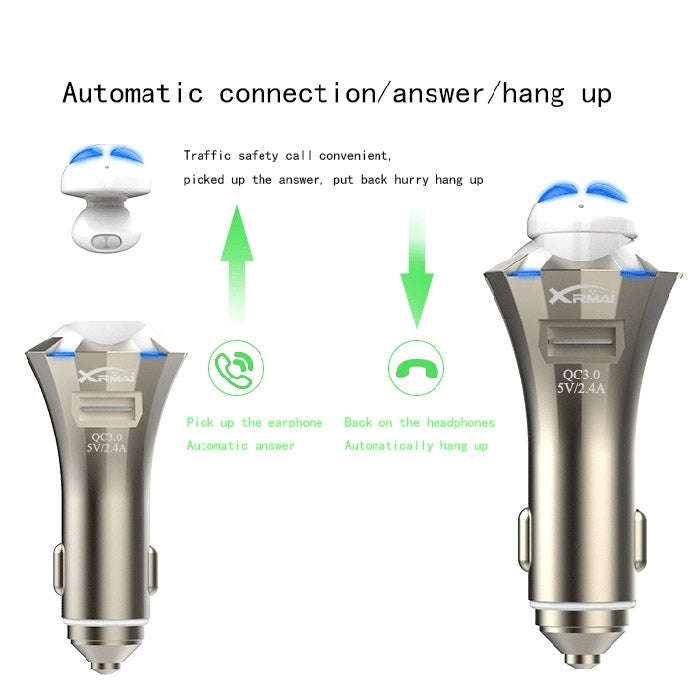A8 3 in 1 Bluetooth Earphone & Safety Hammer & Car Charger, Support Hands-free Call & USB Quick C...
