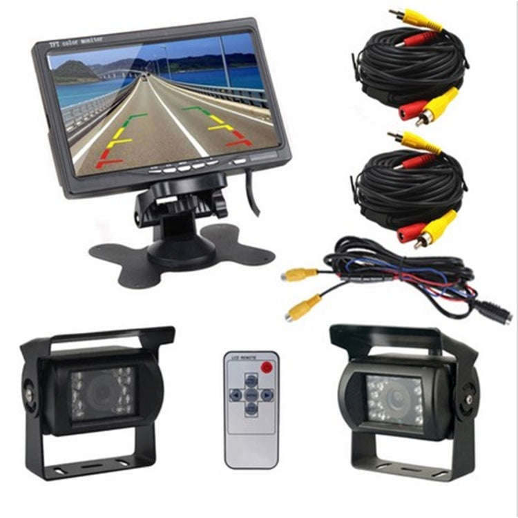 PZ-607-2 Wireless Vehicle Truck Dual Backup Camera and Monitor Infrared Night Vision Rear View Ca...