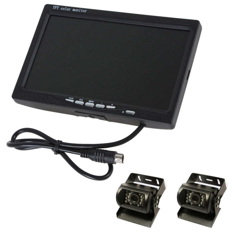 PZ-607-2 Wireless Vehicle Truck Dual Backup Camera and Monitor Infrared Night Vision Rear View Ca...