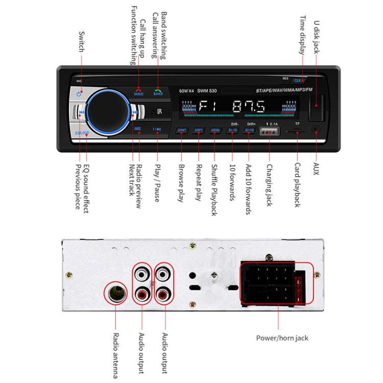 SWM-530 12V Universal Car Dual USB Charger Radio Receiver MP3 Player, Support FM & Bluetooth with...