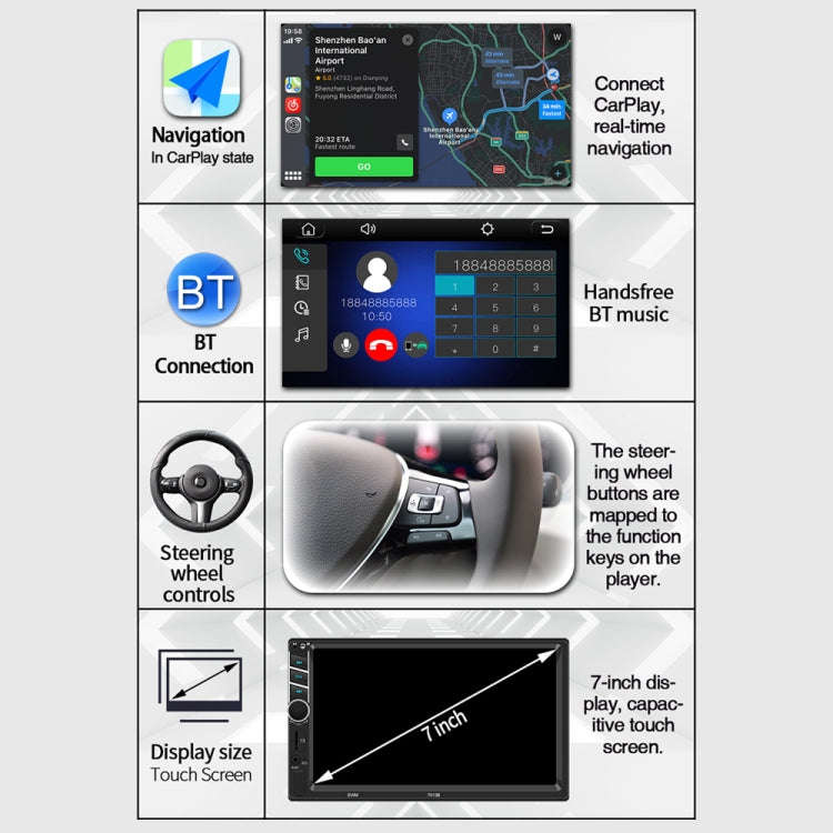 7013B HD 7 inch Car Radio Receiver MP5 Player, Support FM & Bluetooth & TF Card & Phone Link & Wi...