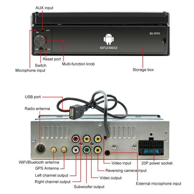 SU 9701 1GB+32GB 7 inch HD Foldable Universal Car Android Radio Receiver MP5 Player, Support FM &...