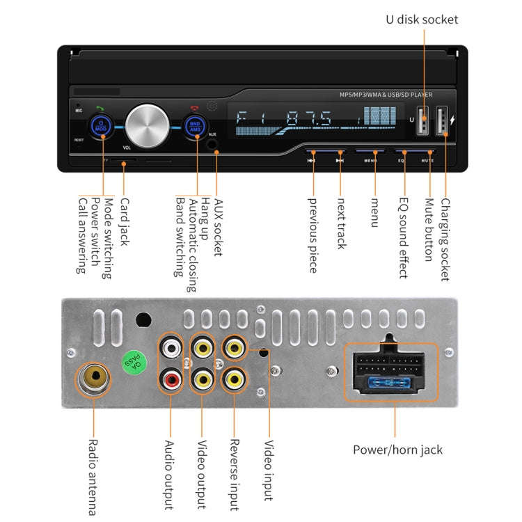 T100 7 inch HD Universal Car Radio Receiver MP5 Player, Support FM & AM & RDS & Bluetooth & Phone...