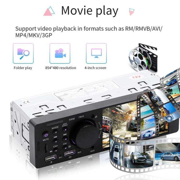 7805 4.1 inch Universal Car Radio Receiver MP5 Player, Support FM & Bluetooth & TF Card with Remo...