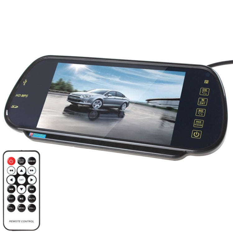 PZ-710 7.0 inch TFT LCD Car Rearview Mirror Monitor with Remote Control, Support Bluetooth / MP5 ...
