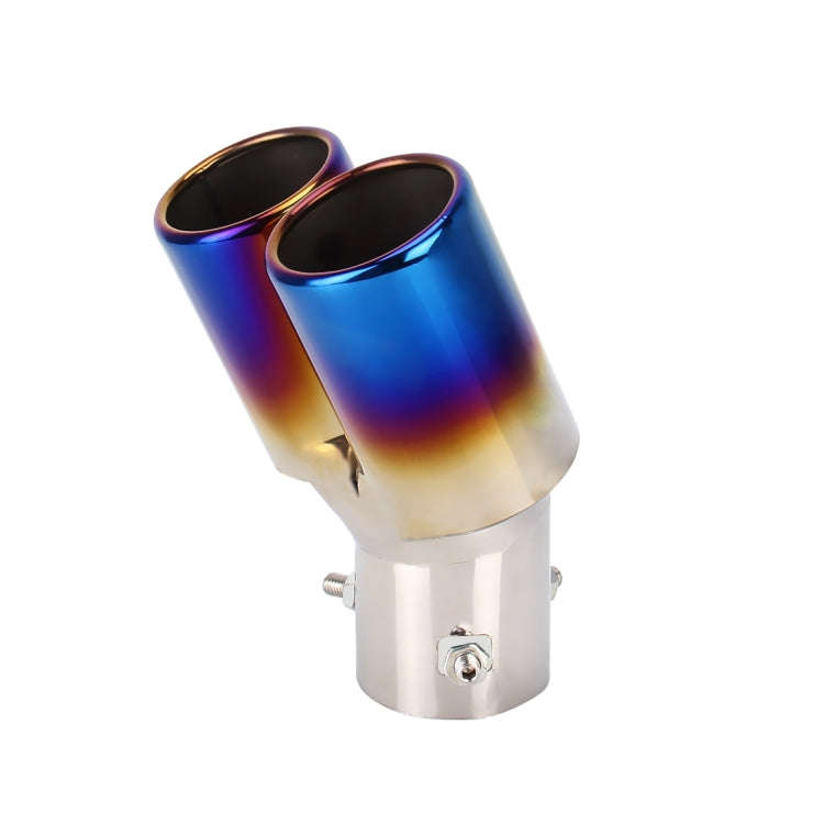 Universal Car Styling Stainless Steel Curved Double Outlets Exhaust Tail Muffler Tip Pipe(Blue)