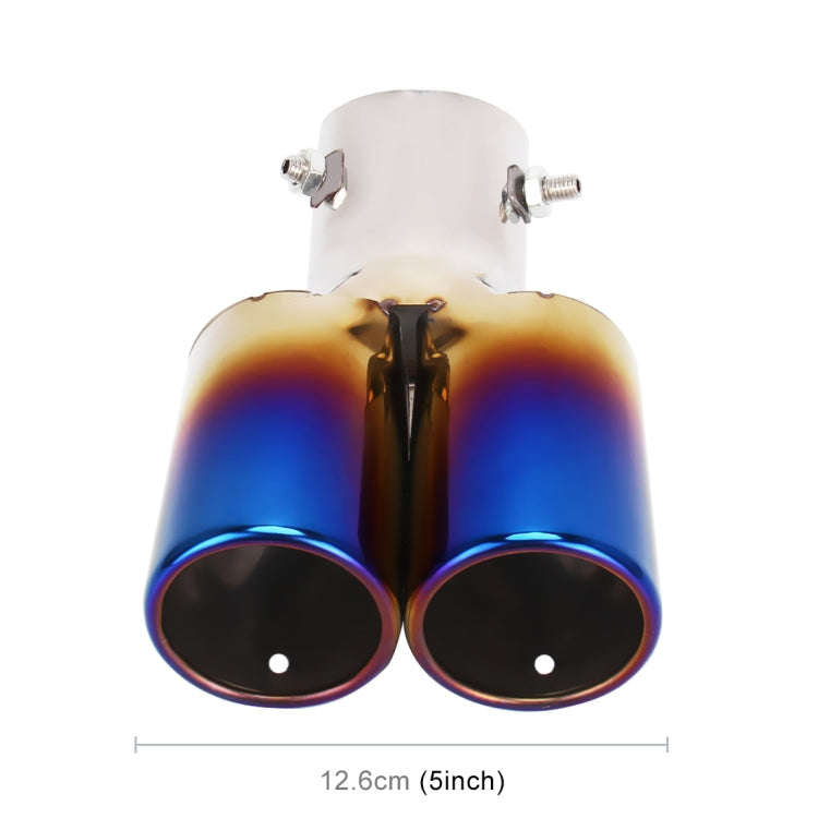 Universal Car Styling Stainless Steel Curved Double Outlets Exhaust Tail Muffler Tip Pipe(Blue)