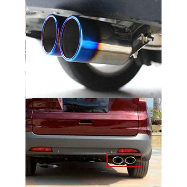 Universal Car Styling Stainless Steel Curved Double Outlets Exhaust Tail Muffler Tip Pipe(Blue)
