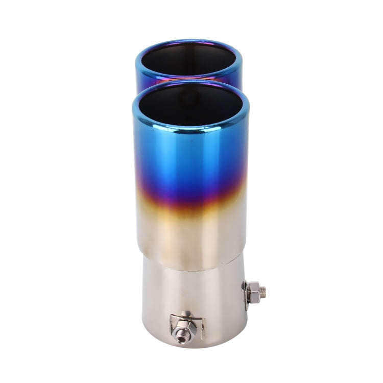 Universal Car Styling Stainless Steel Straight Double Outlets Exhaust Tail Muffler Tip Pipe(Blue)