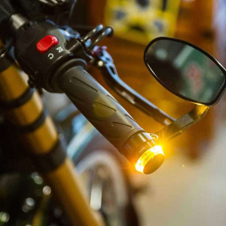 Pair Motorcycle Turn Double Light Grip Bar Plug Strobe Side Marker End LED Handlebar Lamp, Yellow...