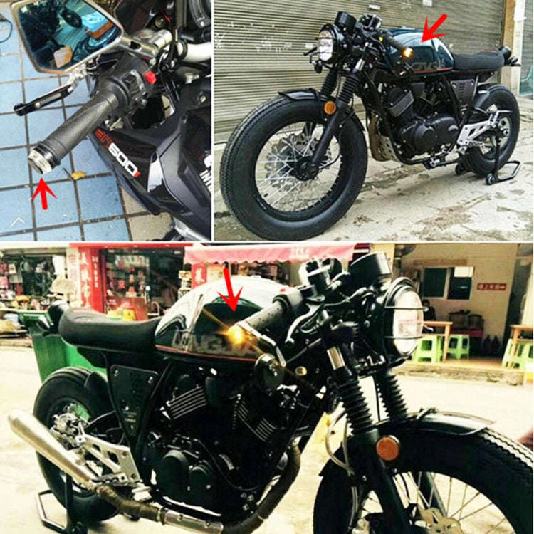 Pair Motorcycle Turn Double Light Grip Bar Plug Strobe Side Marker End LED Handlebar Lamp, Yellow...