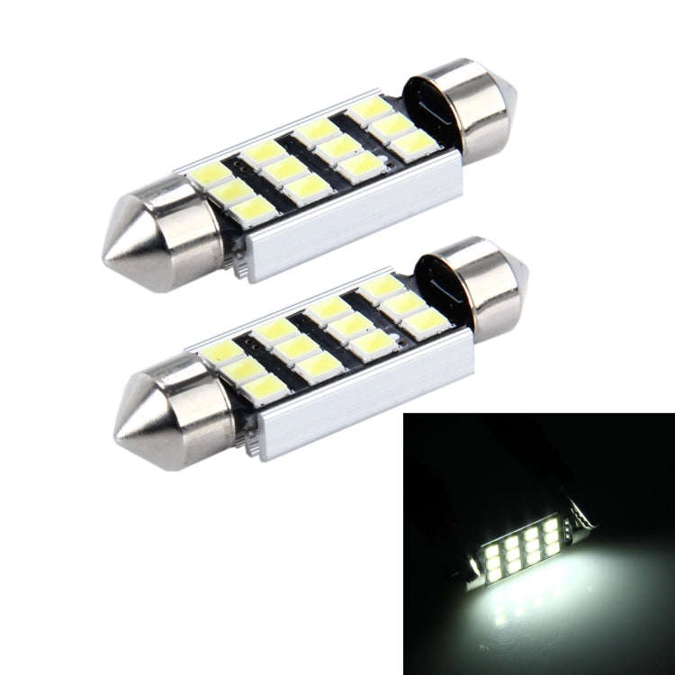 2 PCS 3.5W 250 LM 6000K 39MM 12 SMD-2835 LEDs Bicuspid Port Decoding Car Dome Lamp LED Reading Li...