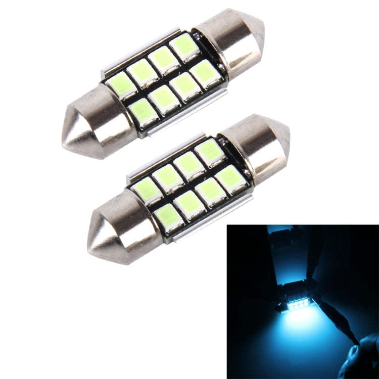2 PCS DC 12V 2W 31MM 8 SMD-3528 LEDs Bicuspid Port Decoding Car Dome Lamp LED Reading Light(Ice B...