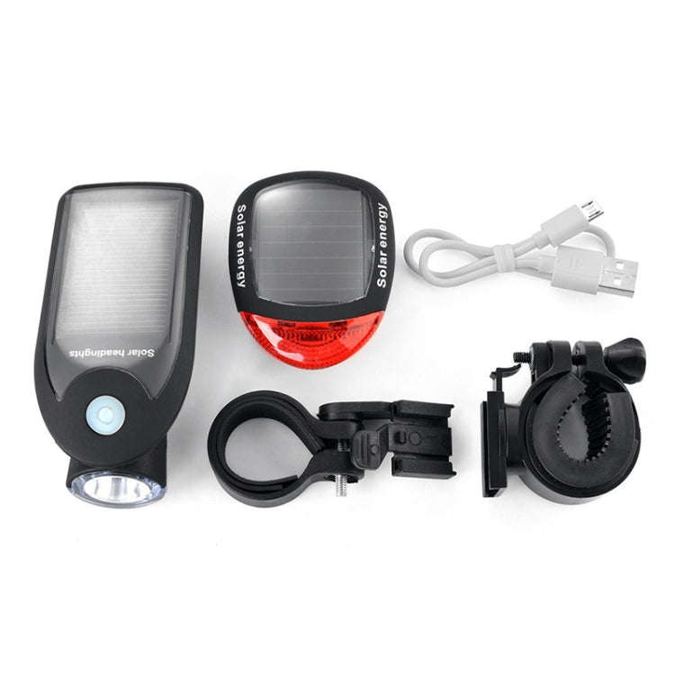 2 PCS 3W 240LM USB Solar Energy Motorcycle / Bicycle Light Set, Front Light+Back Light(Black)