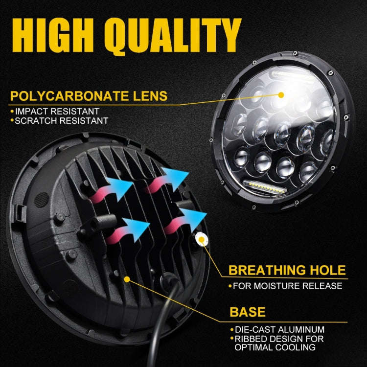 2 PCS 7 inch DC10-48V 36W 6000K Harley Motorcycle Headlight with 12 SMD-5630-LED Lamps and 12 Cry...