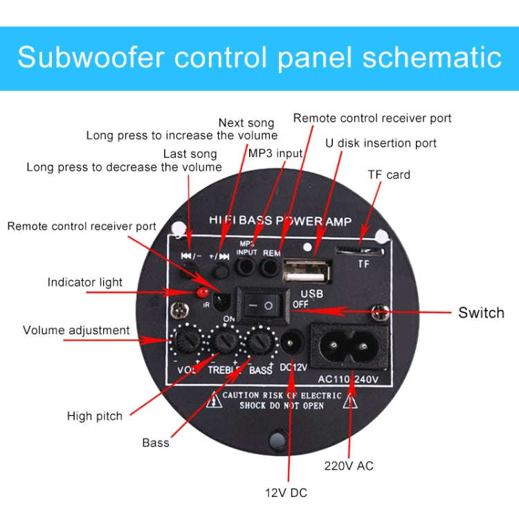 4 inch Round Shape Stereo Motorcycle / Car / Household Subwoofer, Built-in Bluetooth, Support TF ...