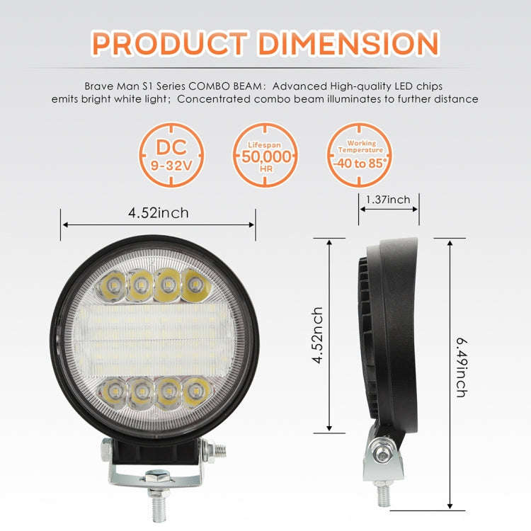 2 PCS 4 inch 15W Spot / Flood Light White Light Round-Shaped Waterproof Car SUV Work Lights Spotl...