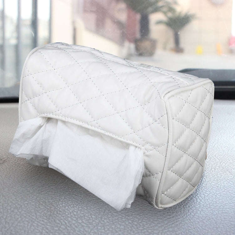 Car Auto Leather Sun Visor Backseat Hanger Tissue Box Paper Napkin Bag (Not Include Napkin)(White)