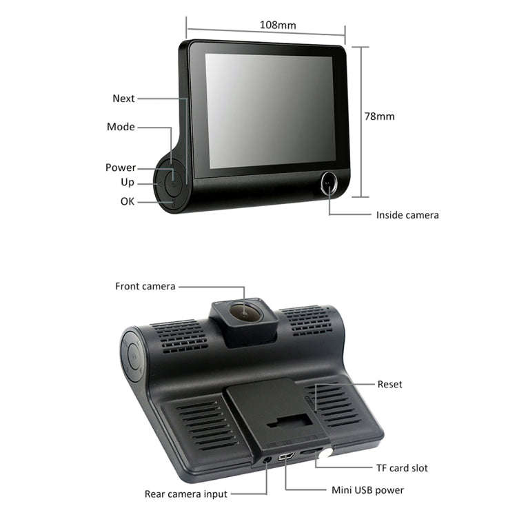 4.0 inch IPS Screen 5.0 Mega Pixels 170 Degrees Wide Angle Full HD 1080P 3 Channels Video Car DVR...