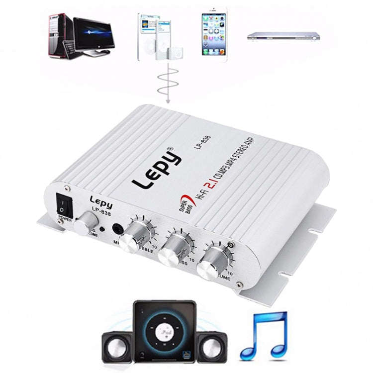 Car 2.1CH HIFI Subwoofer Amplifier Audio, Support MP3(Silver)