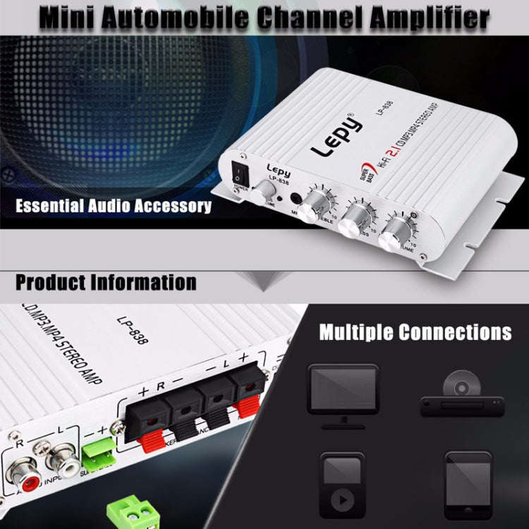 Car 2.1CH HIFI Subwoofer Amplifier Audio, Support MP3(Silver)
