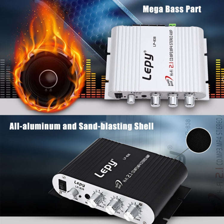 Car 2.1CH HIFI Subwoofer Amplifier Audio, Support MP3(Silver)
