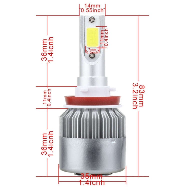 2 PCS H8/H9/H11 18W 1800 LM 6000K IP68 Casnbus Constant Current Car LED Headlight with 2 COB Lamp...