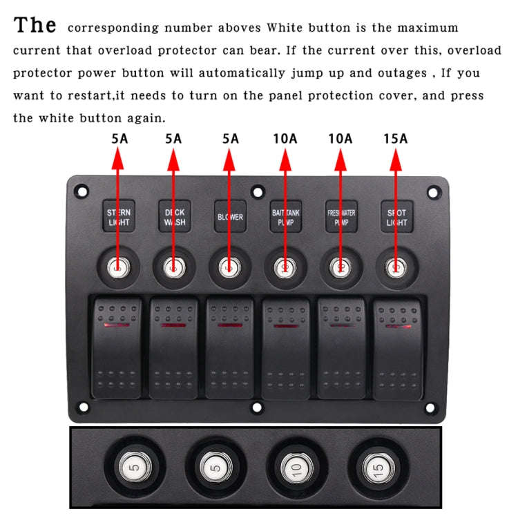 3Pin 6 Way Switches Combination Switch Panel with Light and Projector Lens for Car RV Marine Boat