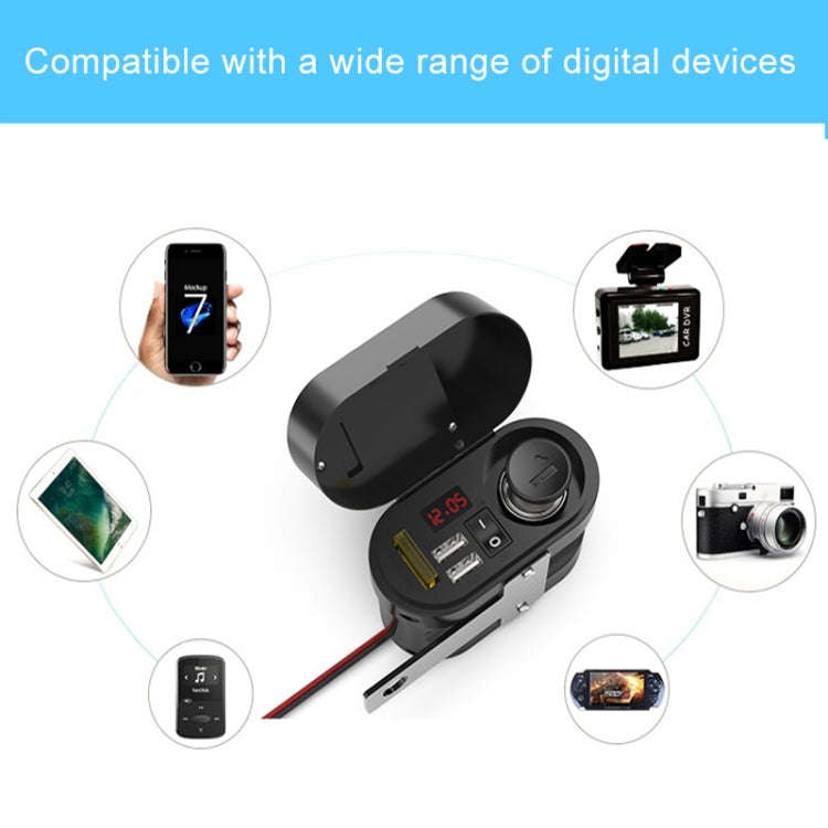 3A Motorcycle Multi-functional Cigarette Lighter Socket Voltmeter + Cigarette Lighter Socket + Du...