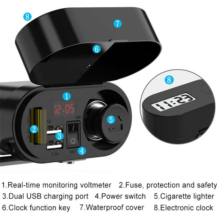 3A Motorcycle Multi-functional Cigarette Lighter Socket Voltmeter + Cigarette Lighter Socket + Du...