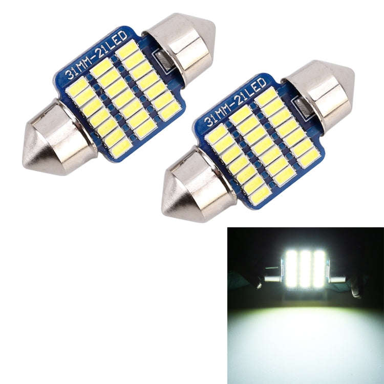 2 PCS 31mm DC12V / 1W / 6000K / 65LM 21LEDs SMD-3014 Car License Plate Light / Dome Light, with D...