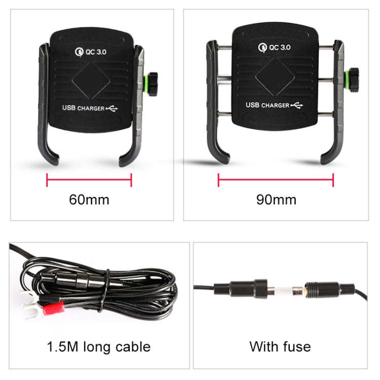 Motorcycles / Bicycle USB Charger QC 3.0 Fast Charging Phone Bracket, Suitable for 6-9cm Device(B...