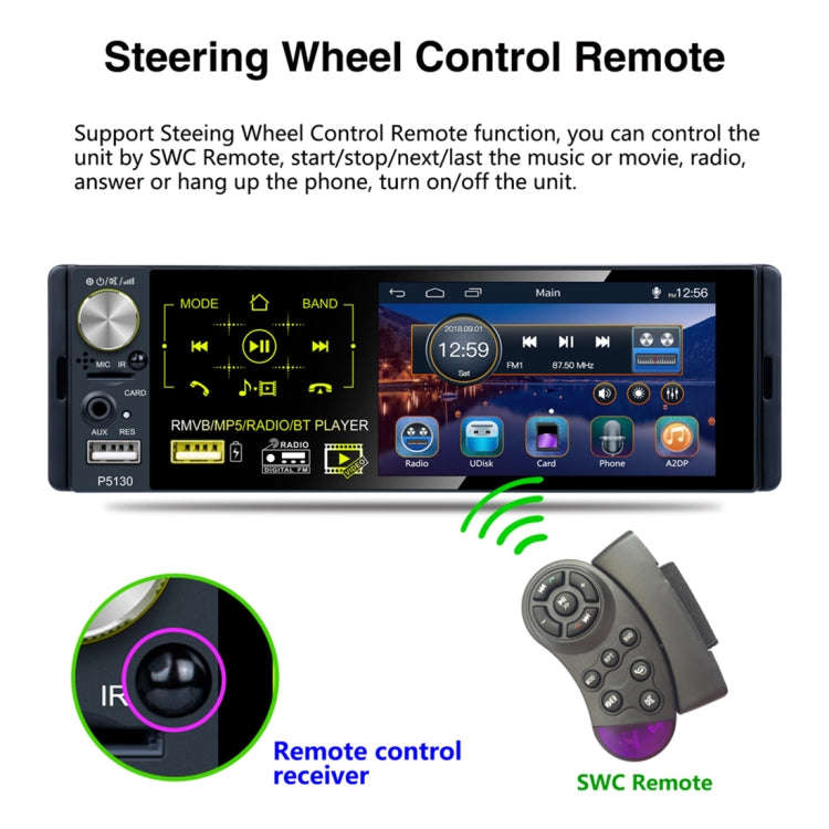 P5130 HD 1 Din 4.1 inch Car Radio Receiver MP5 Player, Support FM & AM & Bluetooth & TF Card, wit...