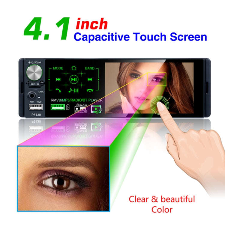 P5130 HD 1 Din 4.1 inch Car Radio Receiver MP5 Player, Support FM & AM & Bluetooth & TF Card, wit...