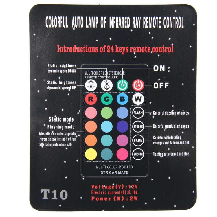 2 PCS T10 2W Auto Flash Strobe Fade Smooth Remote Controlled Colorful LED Clearance Decorative Li...