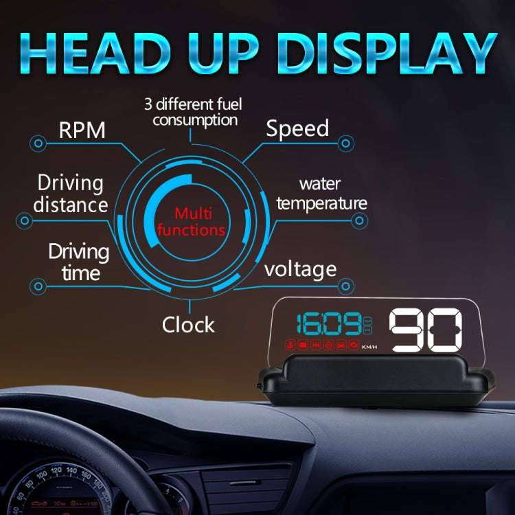 C500 Car HUD Virtual HD Projection Head-up Display, With Adjustable Reflection Board, Speed & RPM...