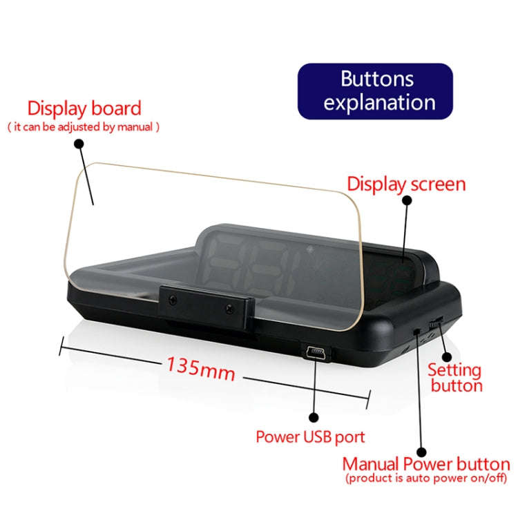 C500 Car HUD Virtual HD Projection Head-up Display, With Adjustable Reflection Board, Speed & RPM...